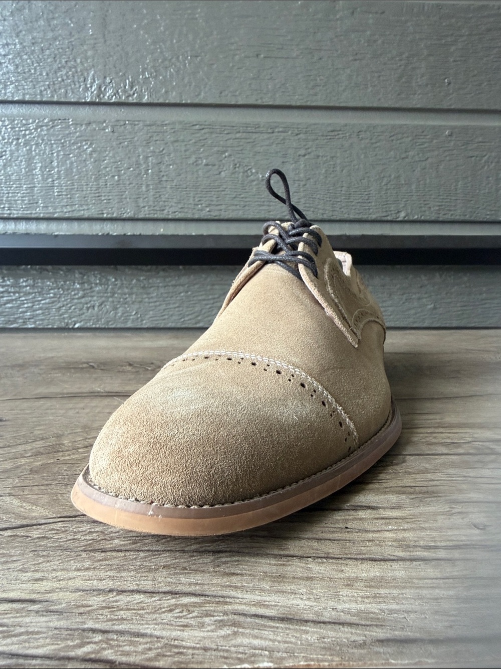 Stacy Adams Men's Suede Cap-Toe Derby Shoes in Tan size 10.5